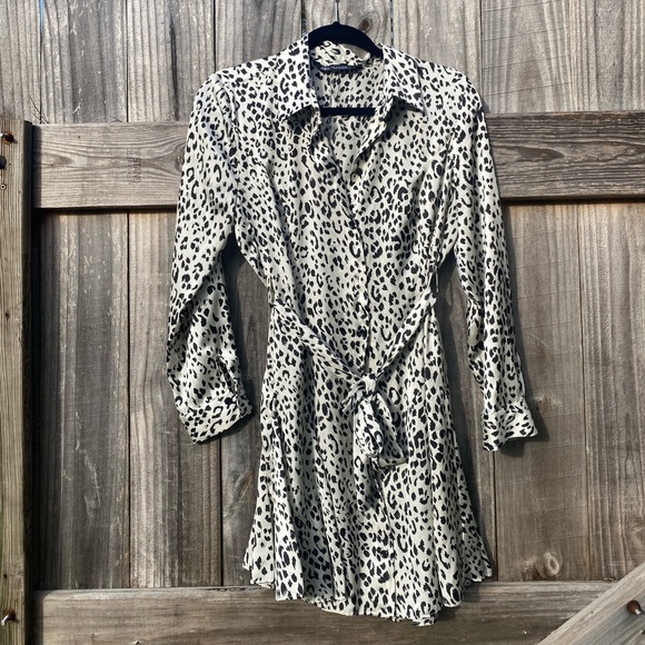ZARA Leopard Print Shirt Dress - Picture 1 of 7
